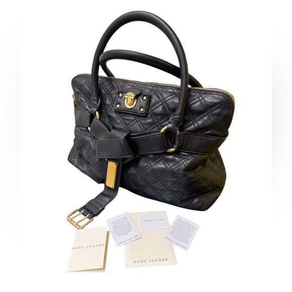 Marc Jacobs Collection Quilted Black Leather Belted Bruna Handbag Auth - Picture 16 of 16